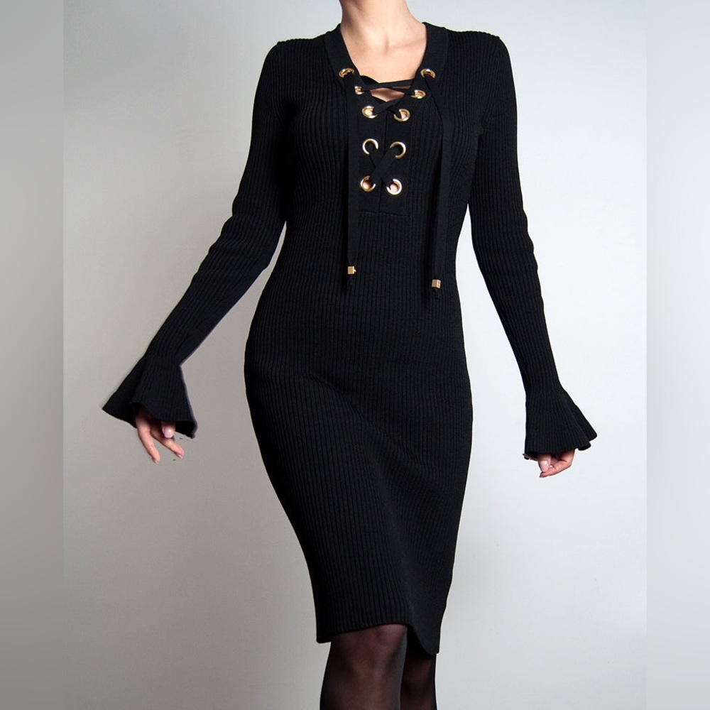 Michael Kors lace up ribbed-knit dress-XS EUC